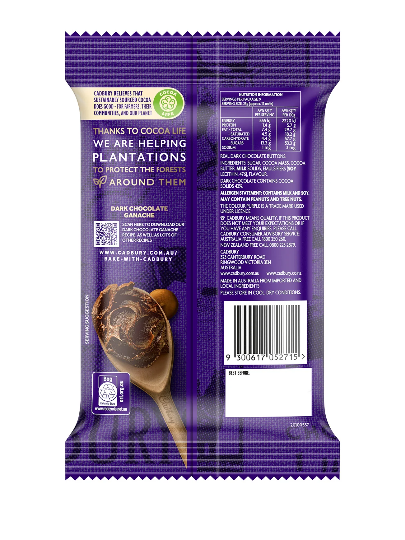 CADBURY BAKING DARK CHOCOLATE MELTS 225G - Image 5